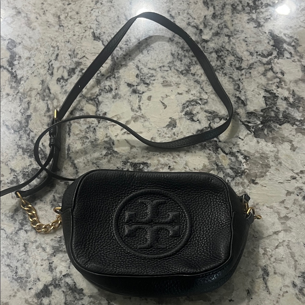 Black Leather Tory Burch Crossbody Bag